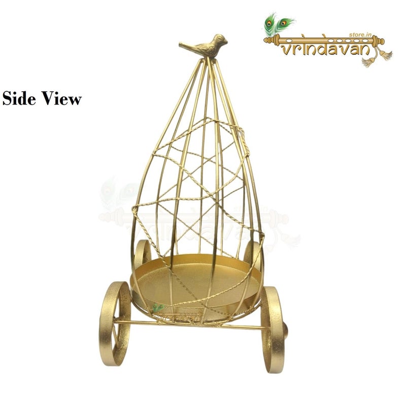 Vrindavanstore.in Elegant Handcrafted Brass Carriage Basket - Decorative Showpiece with Wheels for Weddings, Cakes, Home & Office Décor - Image 2