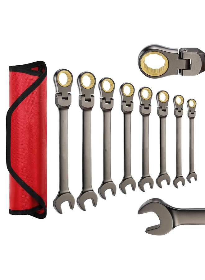 Flex-Head Ratcheting Combination Wrench Set, SAE 5/16-3/4 in, 72-Teeth, Nickel Plating with Organizer Bag 8PCS  - Image 1