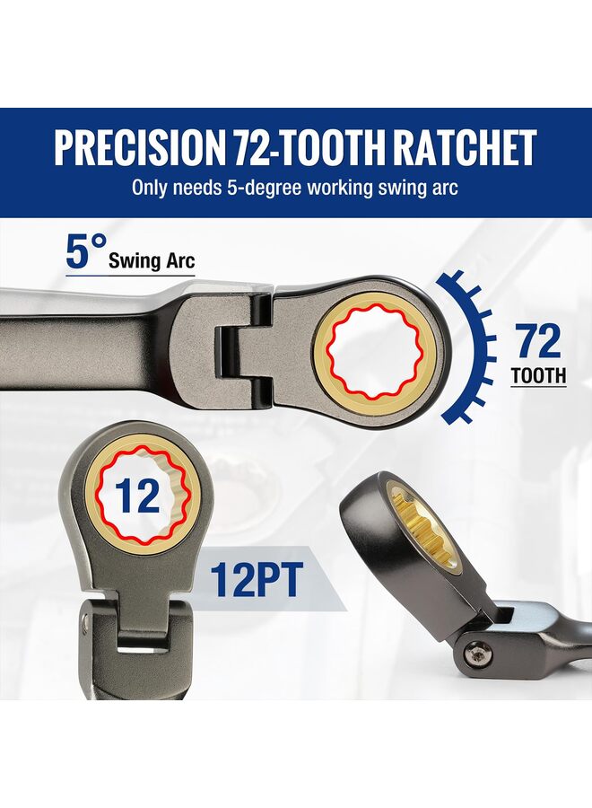 Flex-Head Ratcheting Combination Wrench Set, SAE 5/16-3/4 in, 72-Teeth, Nickel Plating with Organizer Bag 8PCS  - Image 3