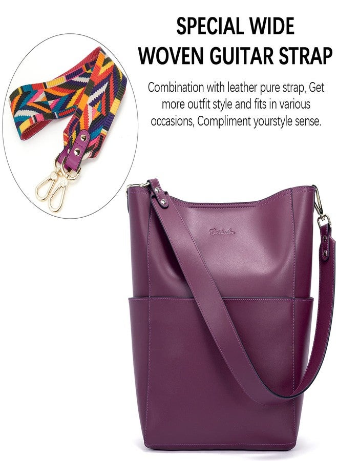 BOSTANTEN Women's Leather Designer Handbags Tote Purses Shoulder Bucket Bag Purple - Image 5