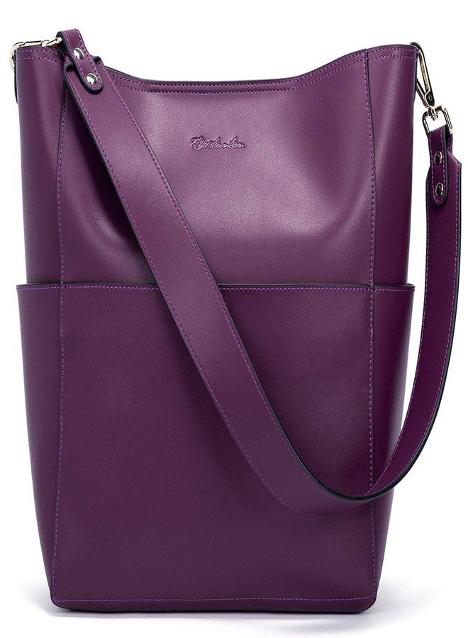BOSTANTEN Women's Leather Designer Handbags Tote Purses Shoulder Bucket Bag Purple - Image 1