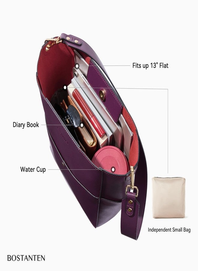 BOSTANTEN Women's Leather Designer Handbags Tote Purses Shoulder Bucket Bag Purple - Image 4