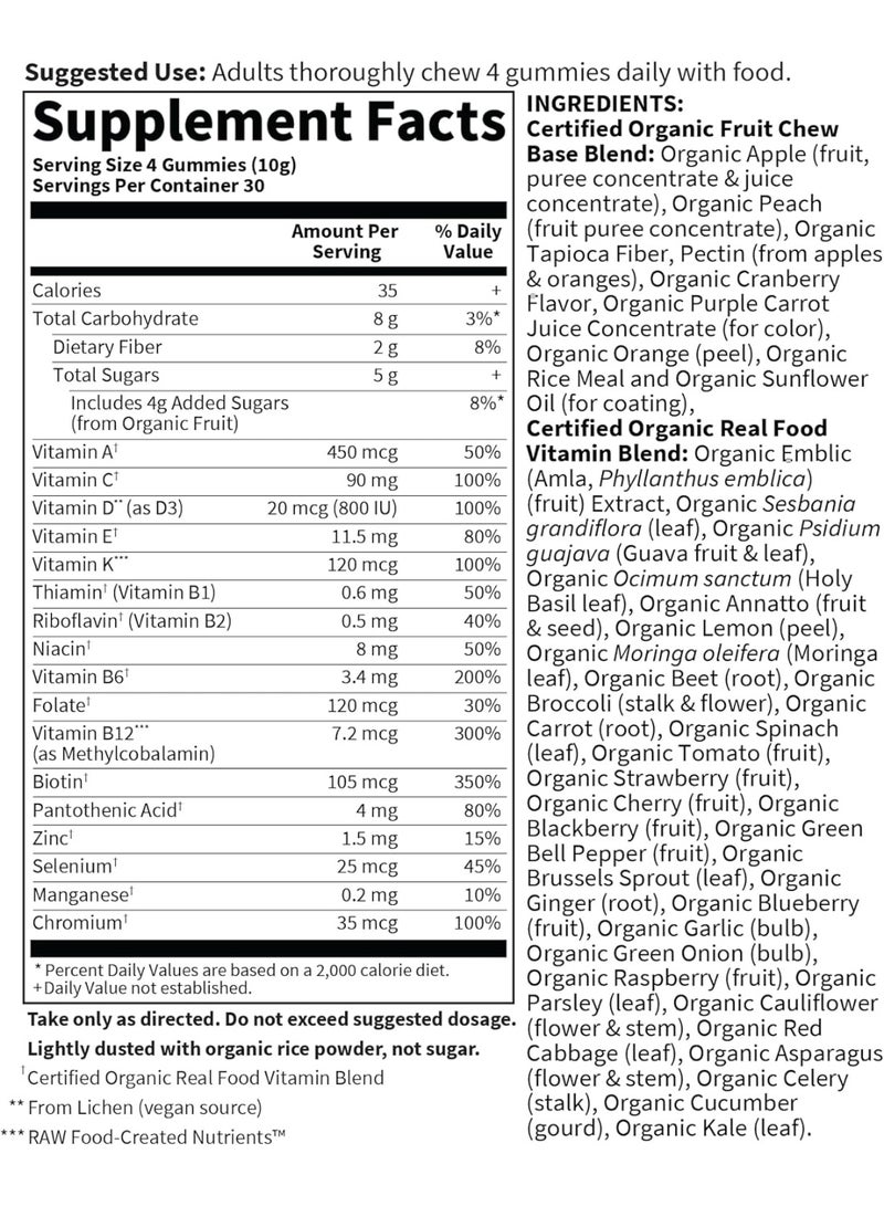 Garden of Life Organics Men's Gummy Vitamins - Berry - Certified Organic, Non-GMO, Vegan, Kosher Complete Multi - Methyl B12, C & D3 - Gluten, Soy & Dairy Free, 120 Real Fruit Chew Gummies - Image 2