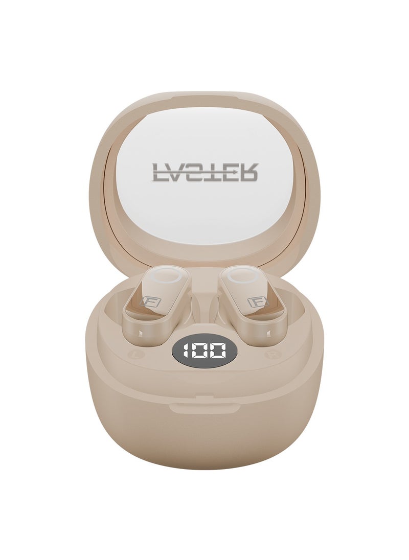 Faster Mystic Wireless Earbuds, Bluetooth 5.3 Earphones, 4Hrs Playback Ear Buds Premium Deep Bass Ear phones Stylish Charging Case- Digital Display, Touch Control Headphones for iOS Android Workout- Stylish Charging Case Premium Deep Bass Wireless Earphone (Golden)  - Image 1