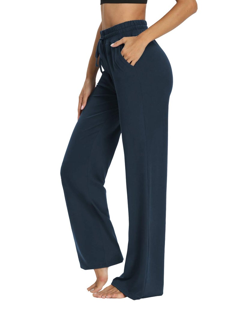 Sarin Mathews Womens Yoga Sweatpants Wide Leg Lounge Pajamas Pants Comfy Drawstring Workout Joggers Pants with Pockets Navy M - Image 2