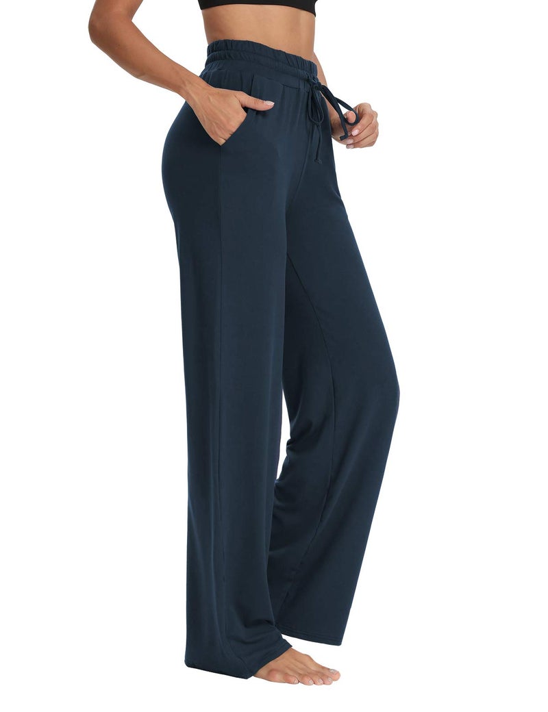 Sarin Mathews Womens Yoga Sweatpants Wide Leg Lounge Pajamas Pants Comfy Drawstring Workout Joggers Pants with Pockets Navy M - Image 1