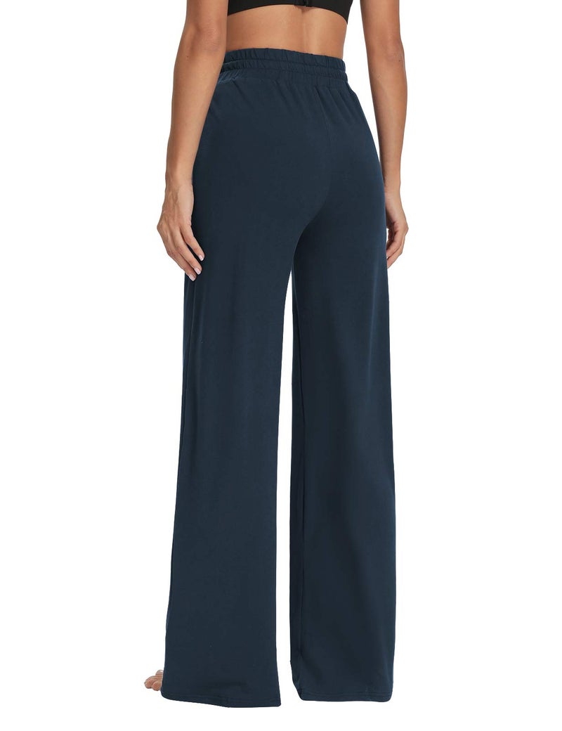 Sarin Mathews Womens Yoga Sweatpants Wide Leg Lounge Pajamas Pants Comfy Drawstring Workout Joggers Pants with Pockets Navy M - Image 4