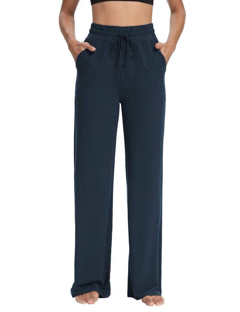 Sarin Mathews Womens Yoga Sweatpants Wide Leg Lounge Pajamas Pants Comfy Drawstring Workout Joggers Pants with Pockets Navy M - Image 3