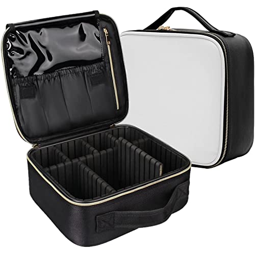 LAFILLETTE Travel Cosmetic Bags, Professional Makeup Case Box Organizer with Adjustable Dividers Compartments for Makeup Brushes Toiletry Jewelry Digital Accessories (10 INCH (1 LAYER), BLACK & WHITE) - Image 1