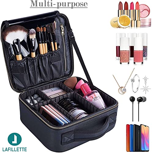 LAFILLETTE Travel Cosmetic Bags, Professional Makeup Case Box Organizer with Adjustable Dividers Compartments for Makeup Brushes Toiletry Jewelry Digital Accessories (10 INCH (1 LAYER), BLACK & WHITE) - Image 5