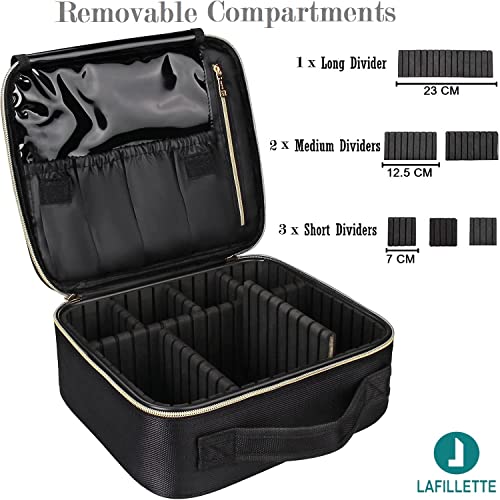 LAFILLETTE Travel Cosmetic Bags, Professional Makeup Case Box Organizer with Adjustable Dividers Compartments for Makeup Brushes Toiletry Jewelry Digital Accessories (10 INCH (1 LAYER), BLACK & WHITE) - Image 3