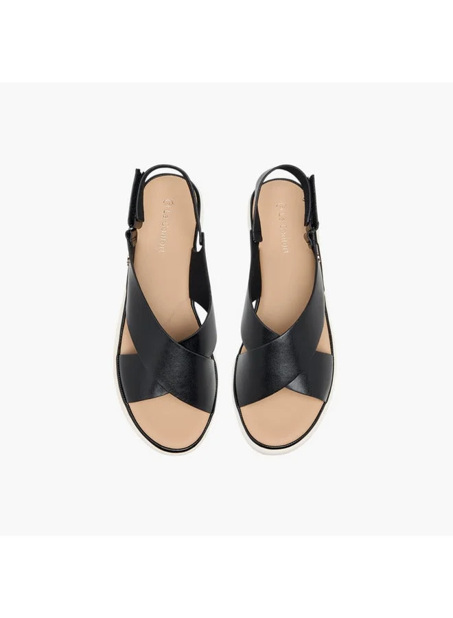 Le Confort Women Solid Cross Strap Comfort Sandals with Hook and Loop Closure