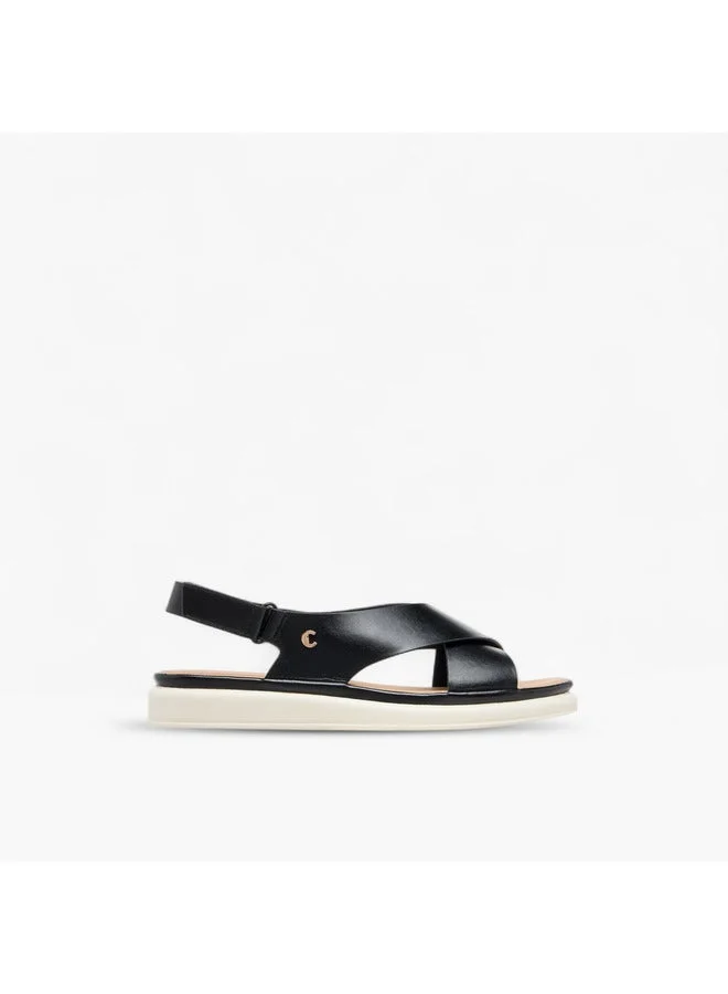 Women Solid Cross Strap Comfort Sandals with Hook and Loop Closure