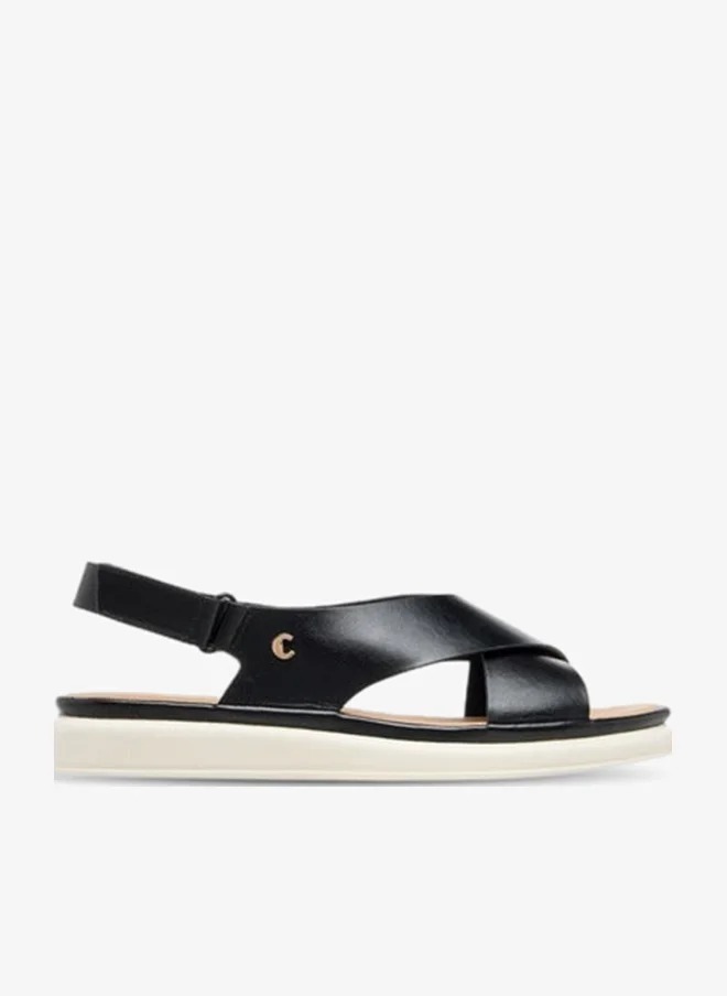 Le Confort Women Solid Cross Strap Comfort Sandals with Hook and Loop Closure