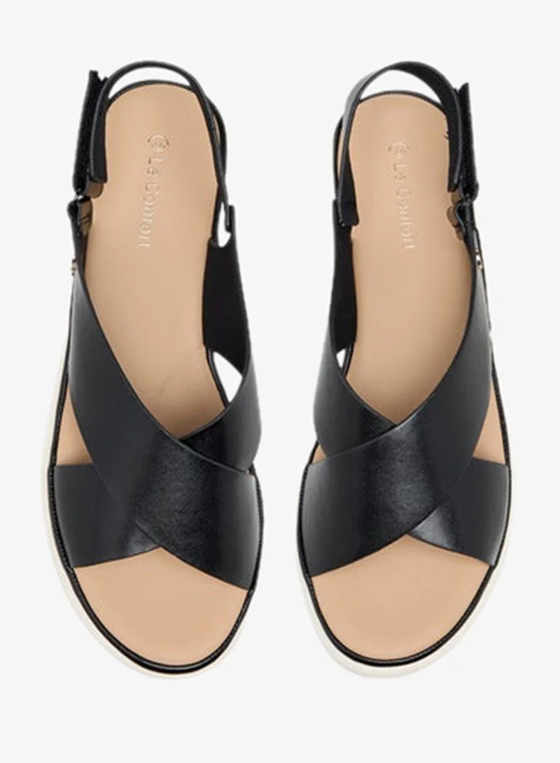Le Confort Women Solid Cross Strap Comfort Sandals with Hook and Loop Closure