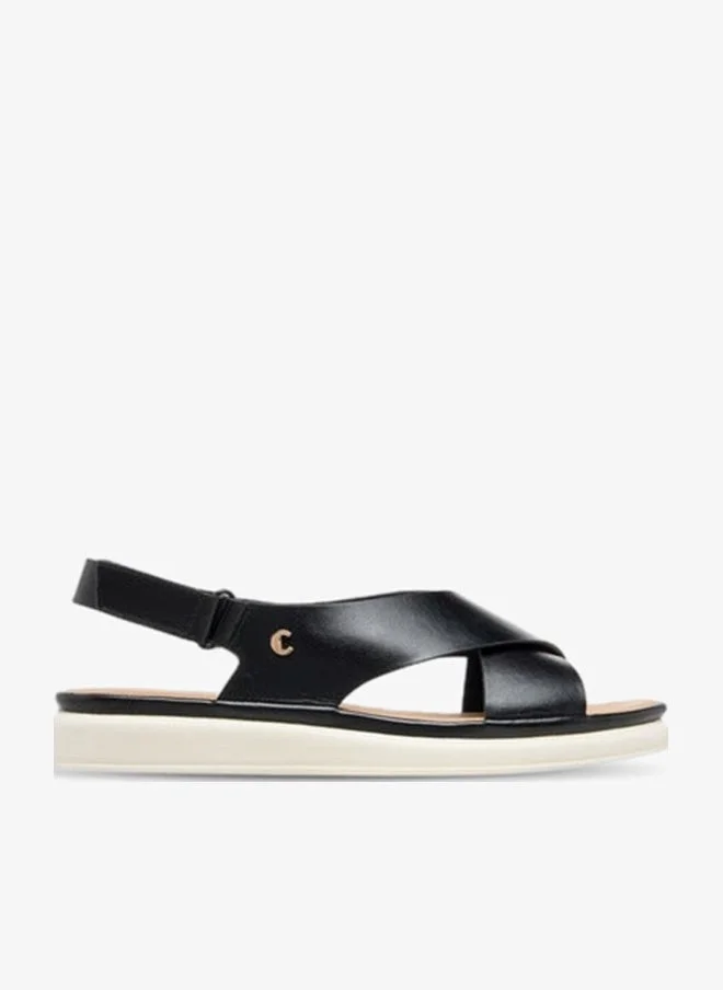 Le Confort Women Solid Cross Strap Comfort Sandals with Hook and Loop Closure