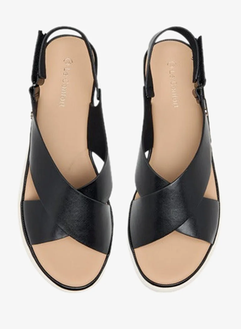 Le Confort Women Solid Cross Strap Comfort Sandals with Hook and Loop Closure
