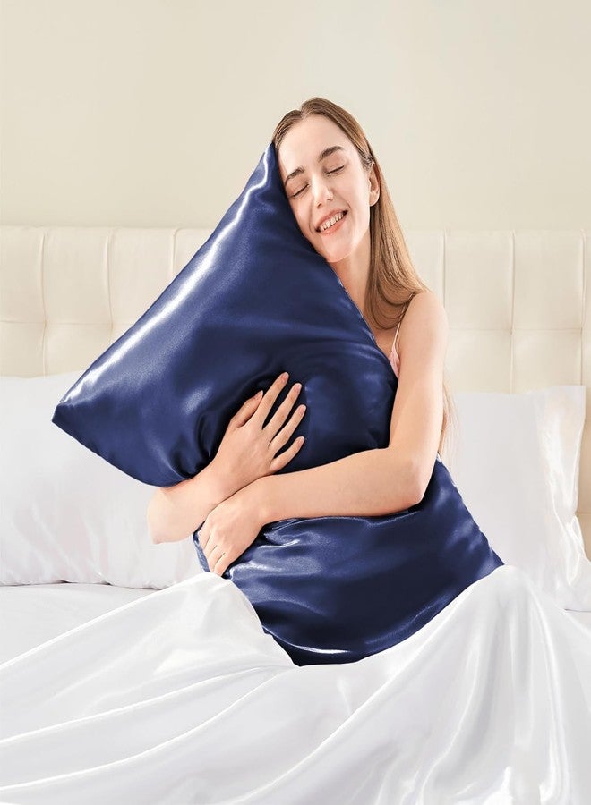 WEXUS Solid 150 Tc Satin Silk Pillow Cover 2 Piece | 3 PC Multicolor Scrunchies | with Envelope Closure Design | Comfortable for Hair and Skin | Case Set - 18"x28" inches (Blue) - Image 3
