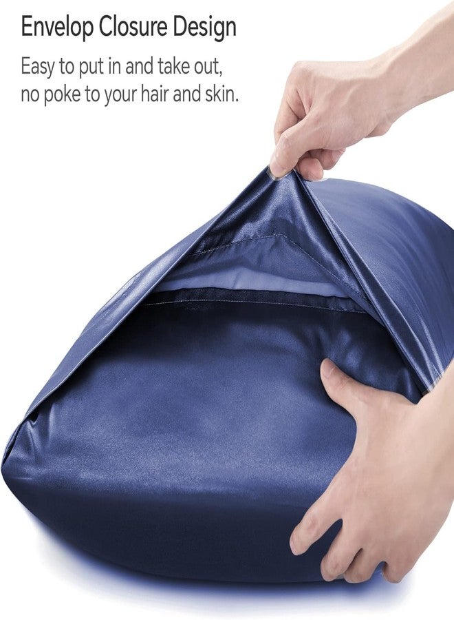 WEXUS Solid 150 Tc Satin Silk Pillow Cover 2 Piece | 3 PC Multicolor Scrunchies | with Envelope Closure Design | Comfortable for Hair and Skin | Case Set - 18"x28" inches (Blue) - Image 5