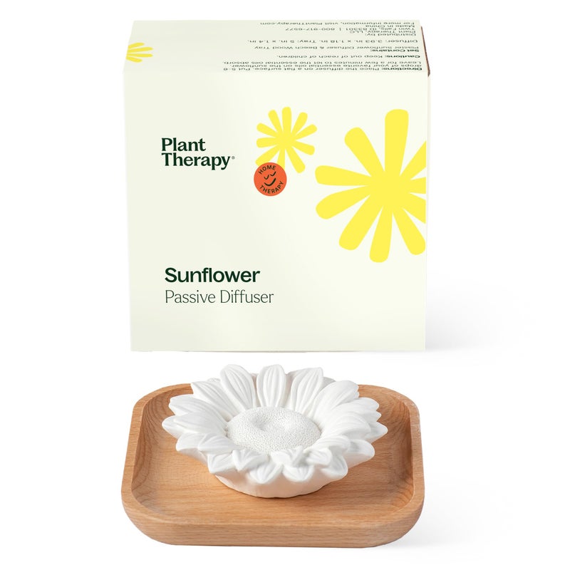 Plant Therapy Passive Sunflower Essential Oil Diffuser â€“ No Heat or Water Needed â€“ Natural Aromatherapy Diffuser for Home, Office, Travel â€“ Elegant Ceramic & Wood Design - Image 1
