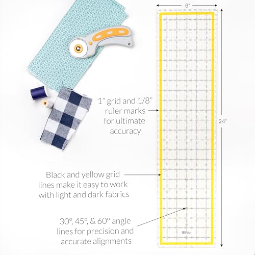Breman Precision Quilting Rulers – 6x24 Inch Clear Acrylic Rulers for Quilting and Sewing – Laser-Cut Edge, Easy-Read Grid Lines, Angled Markers – Fabric Guide for Left & Right-Handed Users - Image 3