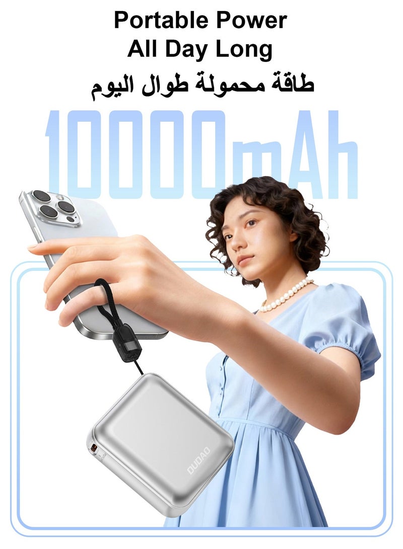 DUDAO 10000mAh Mini Power Bank, Super Lightweight Portable Charger, Power Bank with Built-in Fast Charging Cable - Image 3