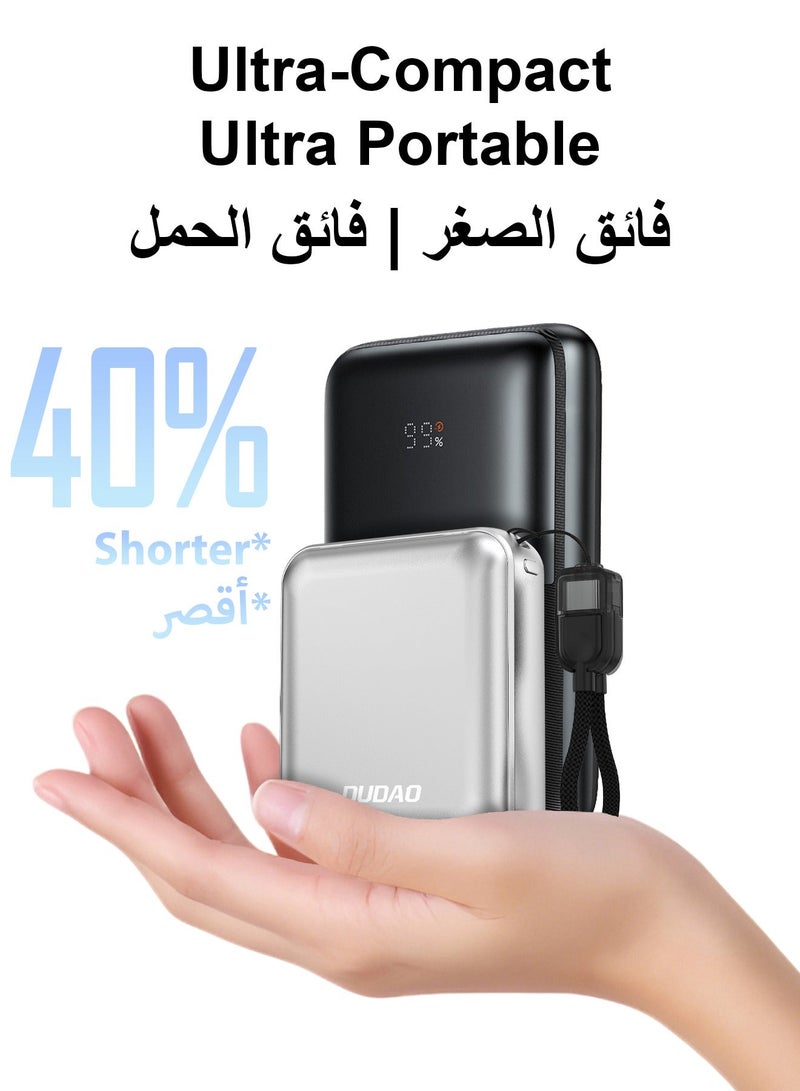 DUDAO 10000mAh Mini Power Bank, Super Lightweight Portable Charger, Power Bank with Built-in Fast Charging Cable - Image 2