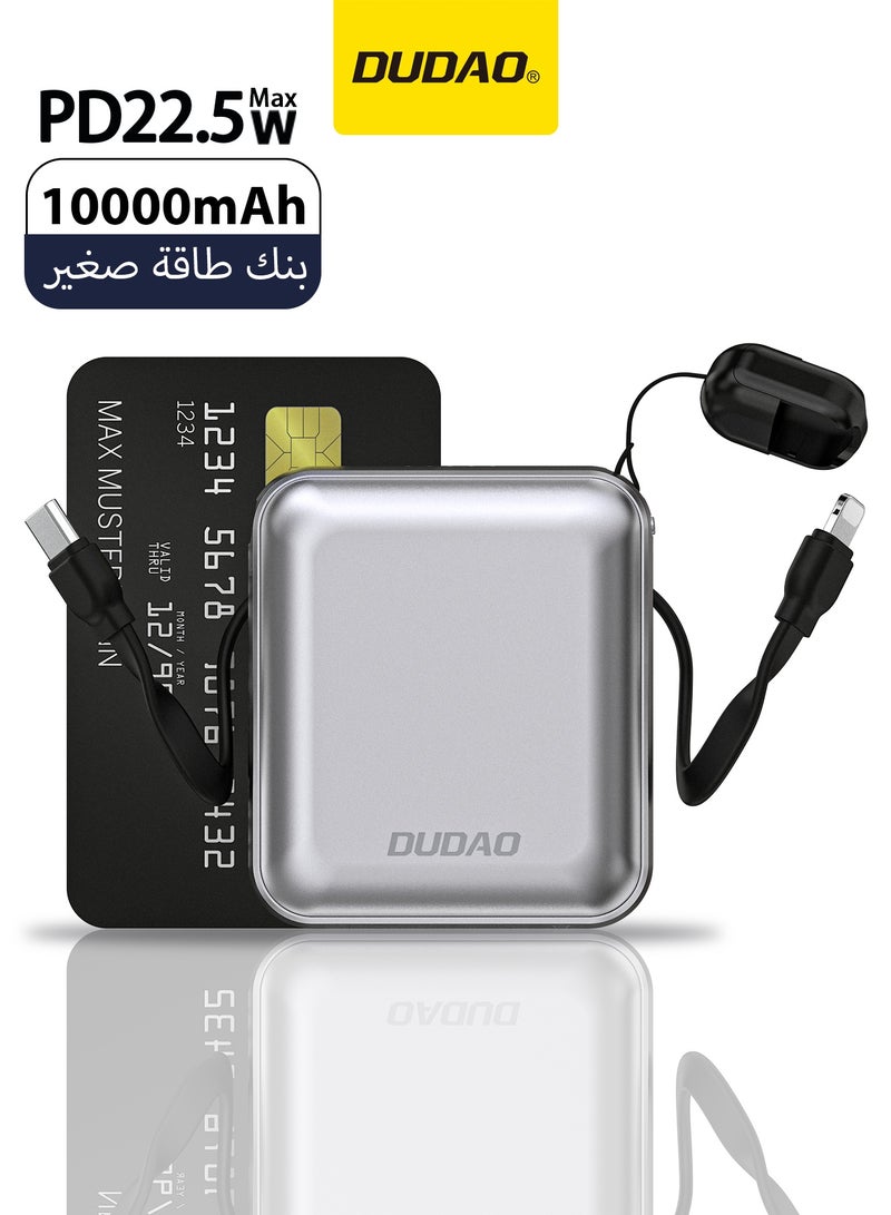 دوداو باور بانك صغير 10000mAh، شاحن متنقل صغير خفيف الوزن للغاية،  بنك طاقة مع كابل شحن سريع مدمج - Image 1