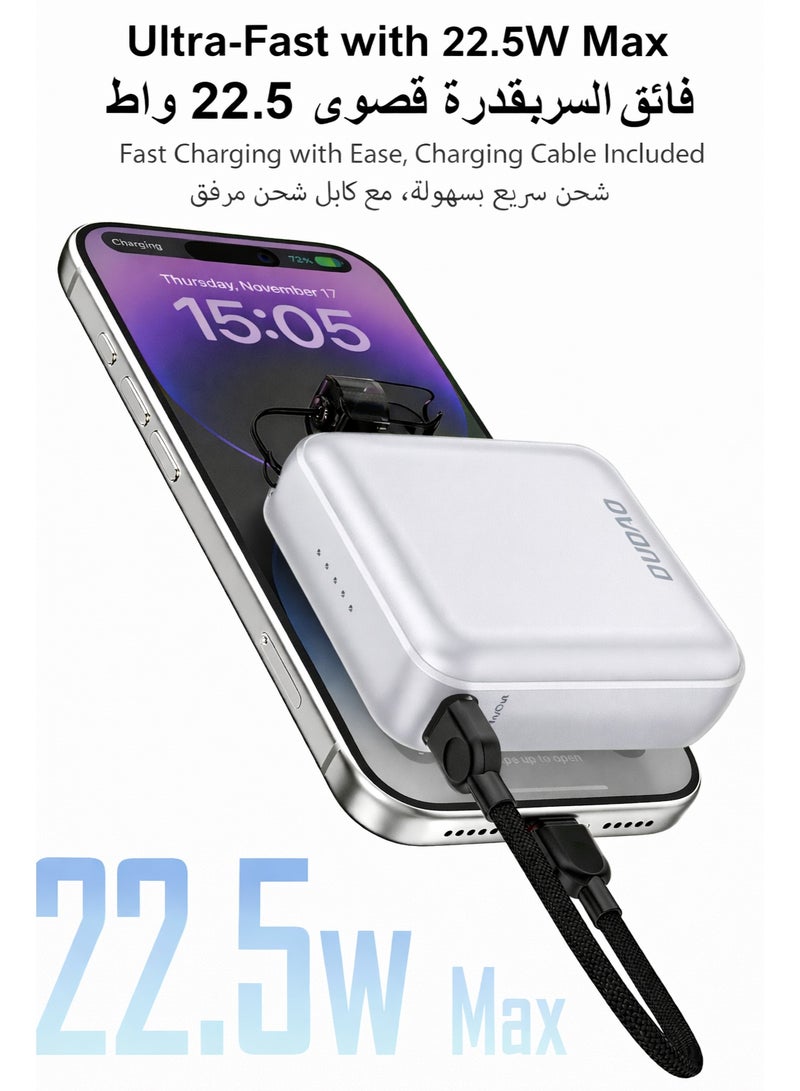 دوداو باور بانك صغير 10000mAh، شاحن متنقل صغير خفيف الوزن للغاية،  بنك طاقة مع كابل شحن سريع مدمج - Image 5