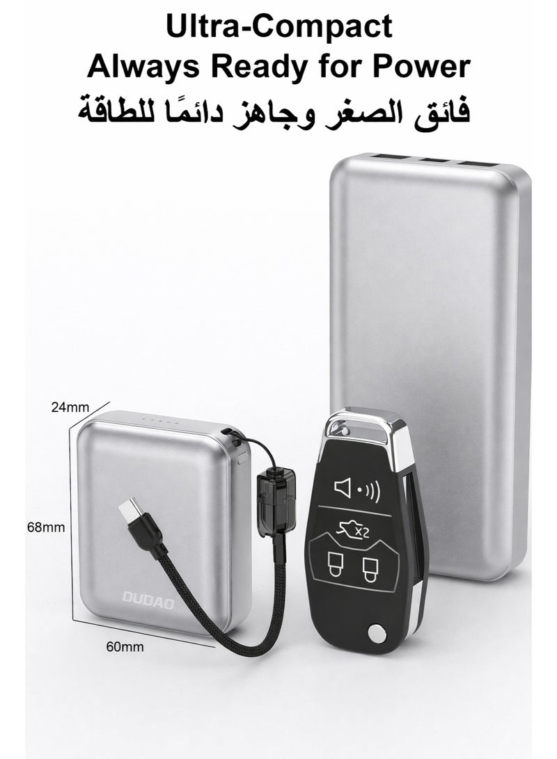 دوداو باور بانك صغير 10000mAh، شاحن متنقل صغير خفيف الوزن للغاية،  بنك طاقة مع كابل شحن سريع مدمج - Image 4
