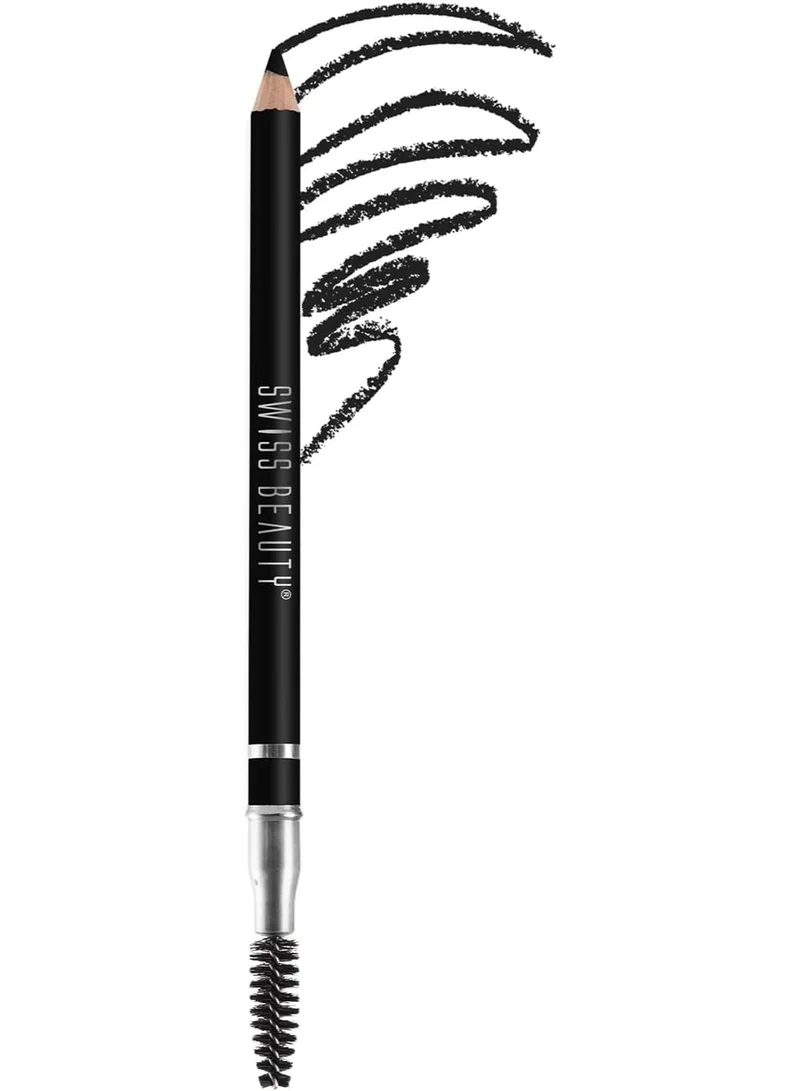 سويس بيوتي Swiss Beauty Eyebrow Definer Pencil With Spoolie | Smudge Proof, Waterproof And Pigmented Eyebrow Pencil |Shade - Black, 1.5Gm
