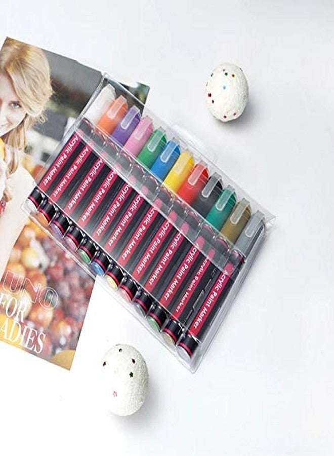 PATHOS INDIA Reversible Tip Acrylic Paint Markers Pen, Art Permanent Paint Pens for Painting on Rock, Glass, Canvas, Fabric, Metal, Wood, Ceramic, Easter Egg, DIY Craft (12 Colors) - Image 5