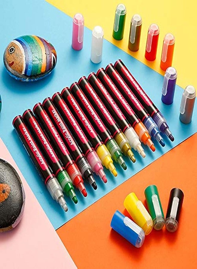 PATHOS INDIA Reversible Tip Acrylic Paint Markers Pen, Art Permanent Paint Pens for Painting on Rock, Glass, Canvas, Fabric, Metal, Wood, Ceramic, Easter Egg, DIY Craft (12 Colors) - Image 2