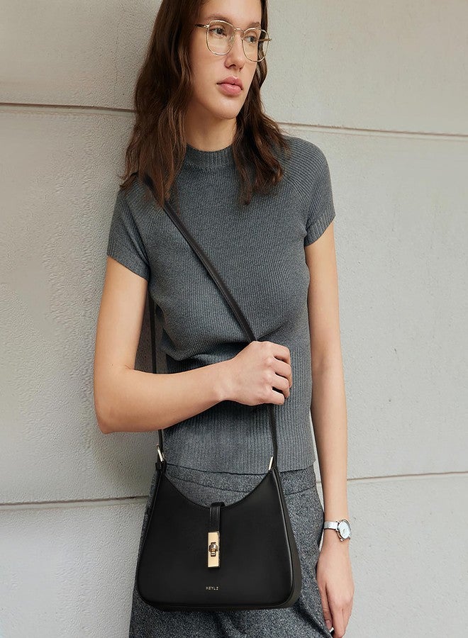 Keyli Shoulder Bag for Women, Purses for Women，Fashion Waterproof Vegan Leather CrossBody Bags Small Cute Handbags Hobo Bags Satchels Purse Tote Bag with Adjustable Strap Black - Image 3