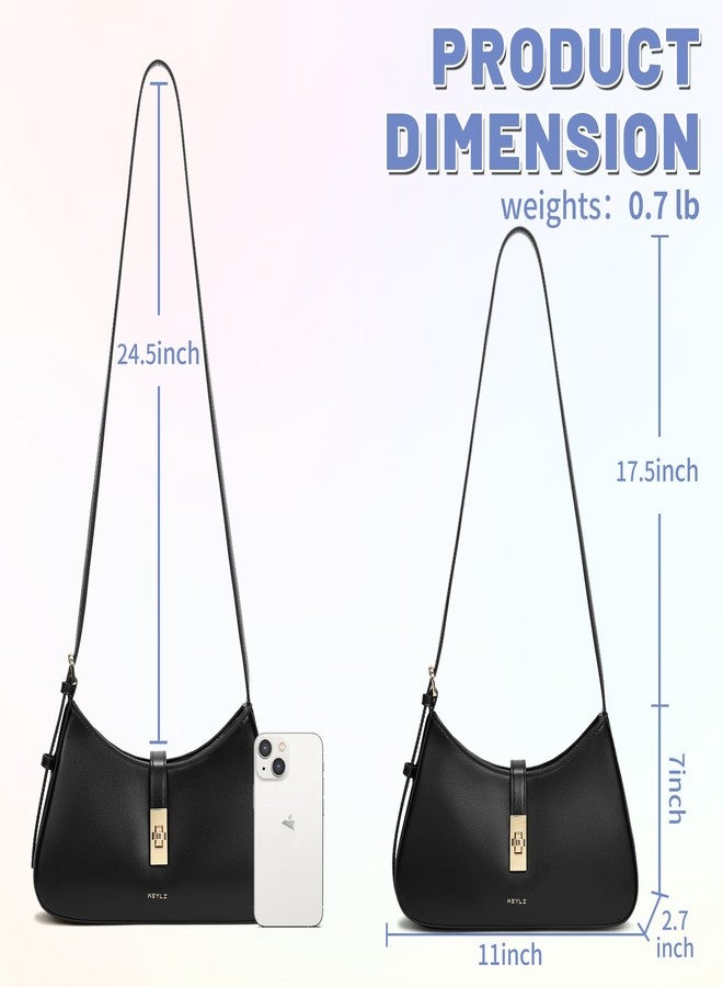 Keyli Shoulder Bag for Women, Purses for Women，Fashion Waterproof Vegan Leather CrossBody Bags Small Cute Handbags Hobo Bags Satchels Purse Tote Bag with Adjustable Strap Black - Image 2