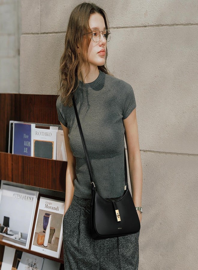 Keyli Shoulder Bag for Women, Purses for Women，Fashion Waterproof Vegan Leather CrossBody Bags Small Cute Handbags Hobo Bags Satchels Purse Tote Bag with Adjustable Strap Black - Image 5