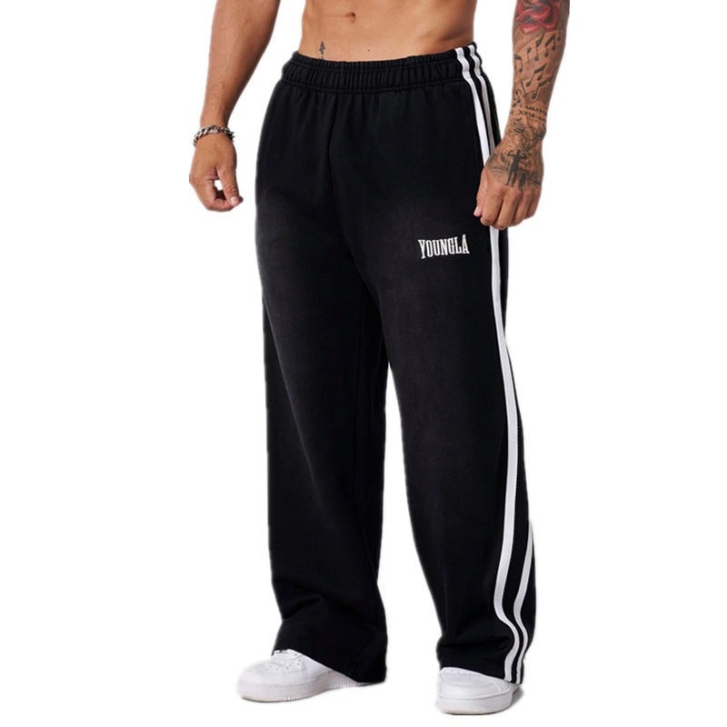 YOUNGLA Running & Casual Breathable Patchwork Pants—Fitness & Sports Straight-Leg Loose-Fit Wide-Leg Basketball Pants - Image 1