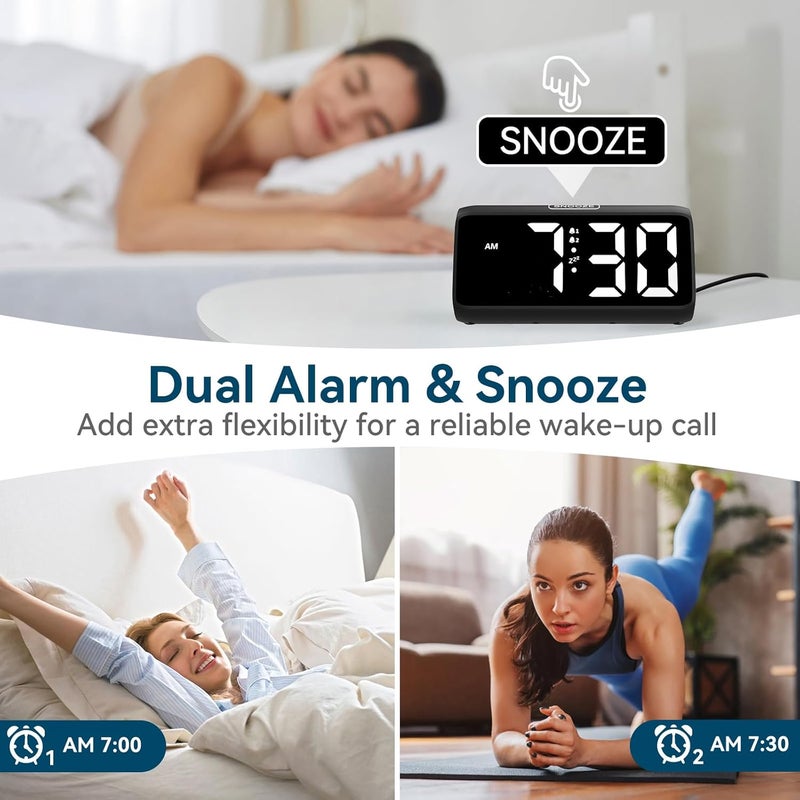 Netzu Digital Alarm Clocks for Bedrooms, Loud Alarm Clock with Dual Alarms, Bold Digits, 5 Dimmers, 4 Volumes, Snooze, Bedside Clock for Deep Sleepers Kids Teens Seniors, Plug in Clock, Easy to Set - Image 3