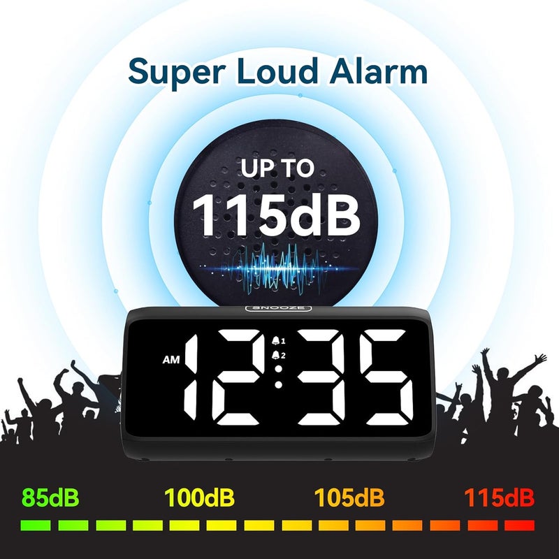Netzu Digital Alarm Clocks for Bedrooms, Loud Alarm Clock with Dual Alarms, Bold Digits, 5 Dimmers, 4 Volumes, Snooze, Bedside Clock for Deep Sleepers Kids Teens Seniors, Plug in Clock, Easy to Set - Image 2