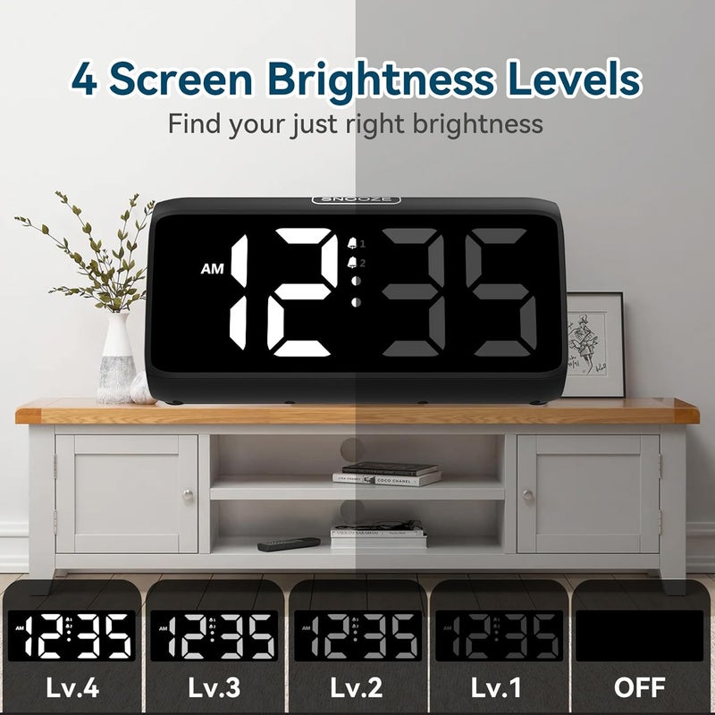 Netzu Digital Alarm Clocks for Bedrooms, Loud Alarm Clock with Dual Alarms, Bold Digits, 5 Dimmers, 4 Volumes, Snooze, Bedside Clock for Deep Sleepers Kids Teens Seniors, Plug in Clock, Easy to Set - Image 4