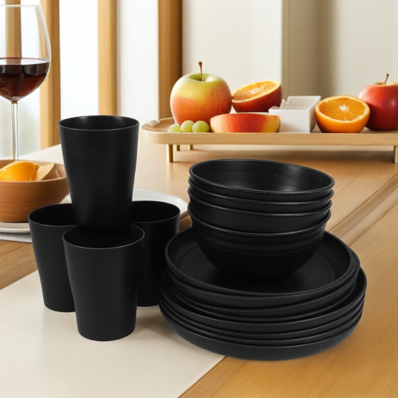 1 Set Black Dinnerware: Reusable Plates Bowls and Cups for Dining Easy to Clean Steak Plate for Family Gatherings Parties - Image 5