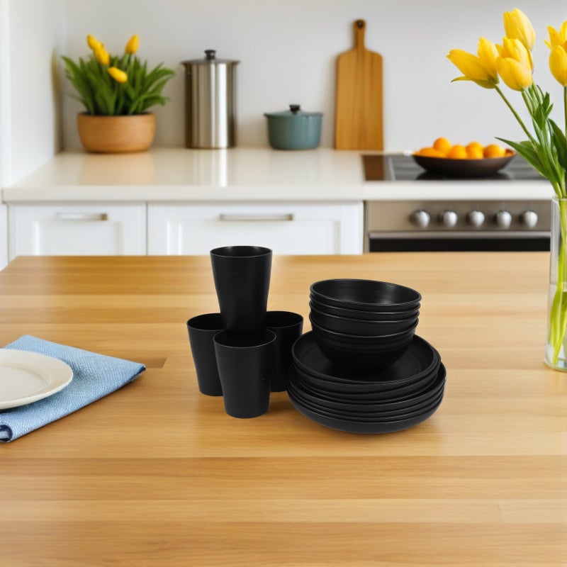 1 Set Black Dinnerware: Reusable Plates Bowls and Cups for Dining Easy to Clean Steak Plate for Family Gatherings Parties - Image 2