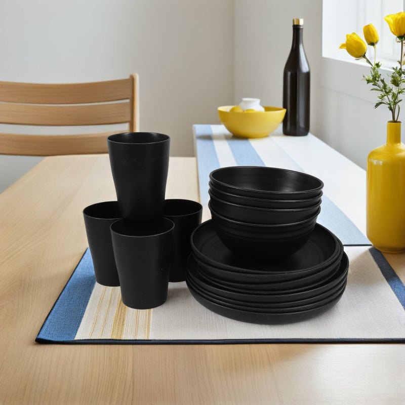 1 Set Black Dinnerware: Reusable Plates Bowls and Cups for Dining Easy to Clean Steak Plate for Family Gatherings Parties - Image 3