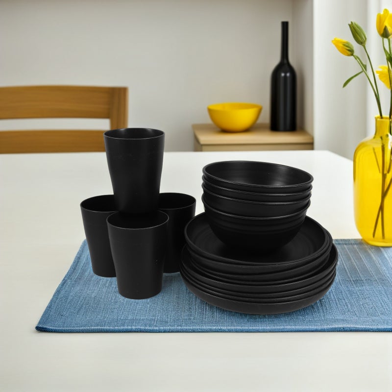 1 Set Black Dinnerware: Reusable Plates Bowls and Cups for Dining Easy to Clean Steak Plate for Family Gatherings Parties - Image 4