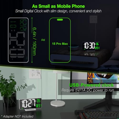 KOSUMOSU Alarm Clock for Bedroom, 6.7" Led Desk Digital Clock,Mirror Clock,Dual Alarm Clock for Living Room with Seconds,Date,Week,12/24h,Dimming,Temp - Image 2