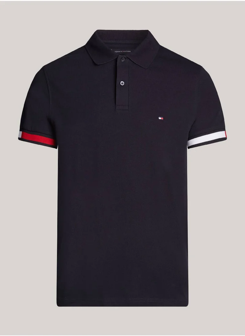 TOMMY HILFIGER Men's Hilfiger Flag Slim Fit Polo -  Stretch organic cotton, Blue