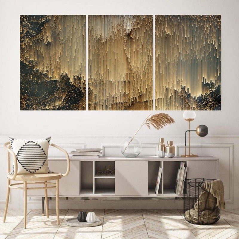 Marktna Three canvas panels with a shooting star design and a hollow frame, measuring (90×40), three pieces - Image 1