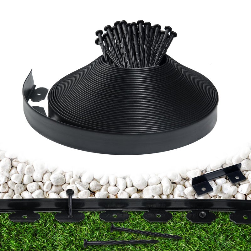 Meoslss Landscape Edging Border 100 FT 2 Inch Tall with 180 Spikes, Plastic Edging for Landscaping, Garden Edging Border, Flower Bed, Paver and Lawn Edging Border, Black - Image 1