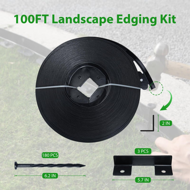 Meoslss Landscape Edging Border 100 FT 2 Inch Tall with 180 Spikes, Plastic Edging for Landscaping, Garden Edging Border, Flower Bed, Paver and Lawn Edging Border, Black - Image 2