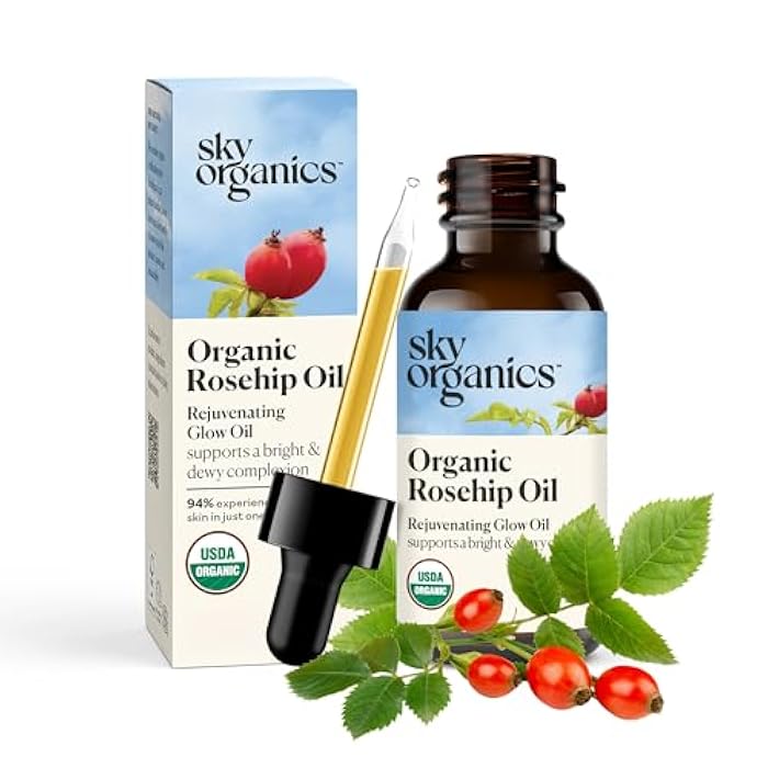 Sky Organics Organic Rosehip Oil (1oz) Cold-Pressed Rosehip Seed Oil, Anti-aging Face Oil, Antioxidant Face Oil, 100% Pure Anti-Aging Rosehip Seed Oil for Radiant Skin, Hair and Acne - Image 1